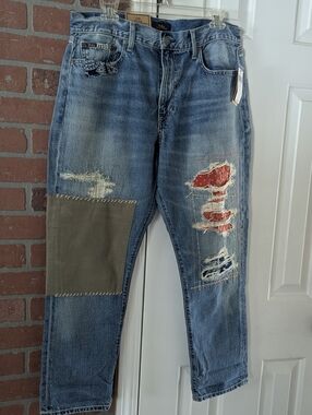 NWT Ralph Lauren Patched Indigo Light Blue Denim Jeans with Tag